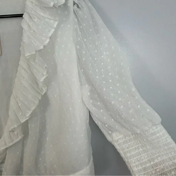 MWT Maje Plumeti Cropped White Wrap Ruffle V-neck Wrap Blouse Size 2 NEW - Picture 11 of 15
